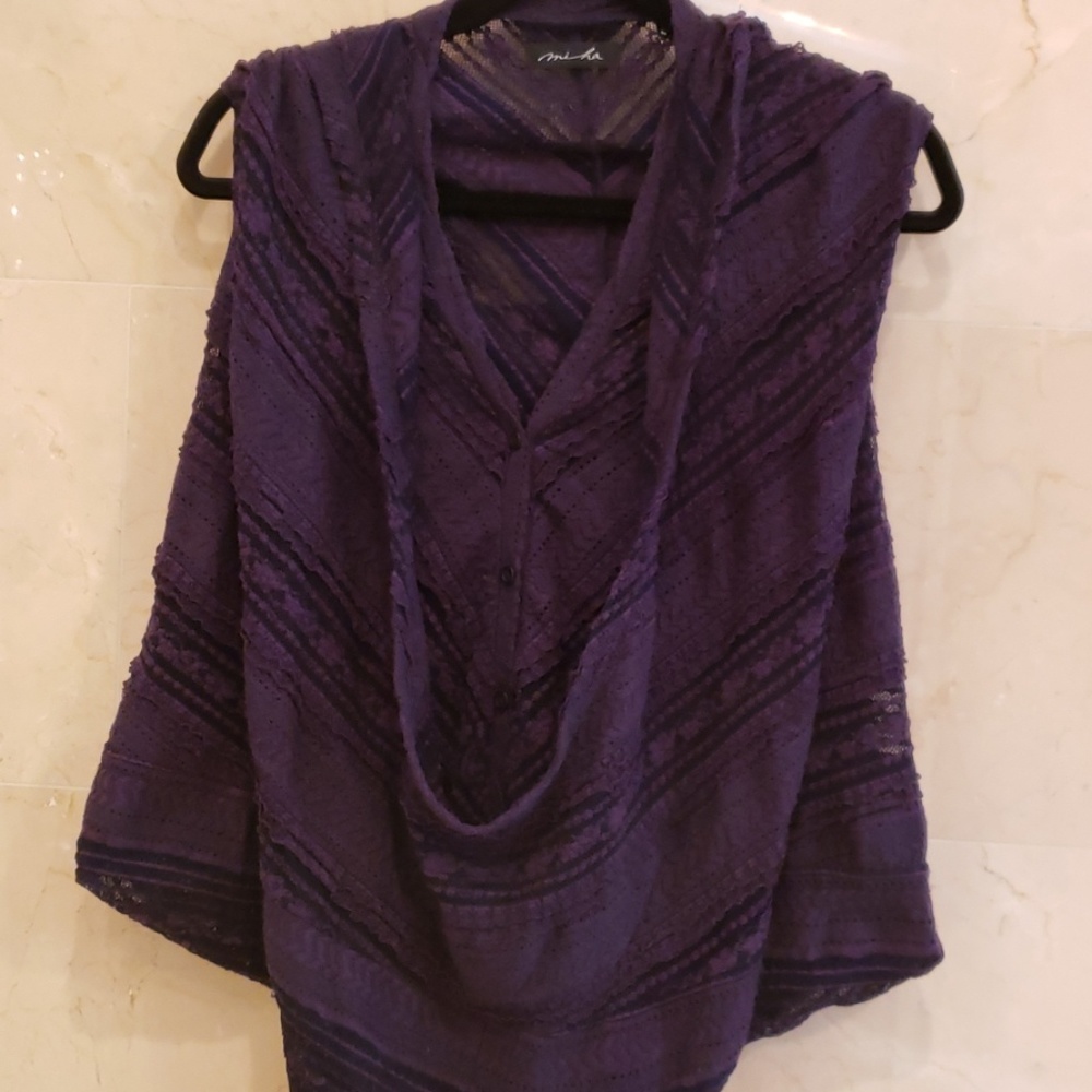 WOMEN'S PURPLE MIHA HOODED BUTTON DOWN BLOUSE TOP